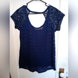 EUC Maurices Blue Short Sleeve See Through Blouse L